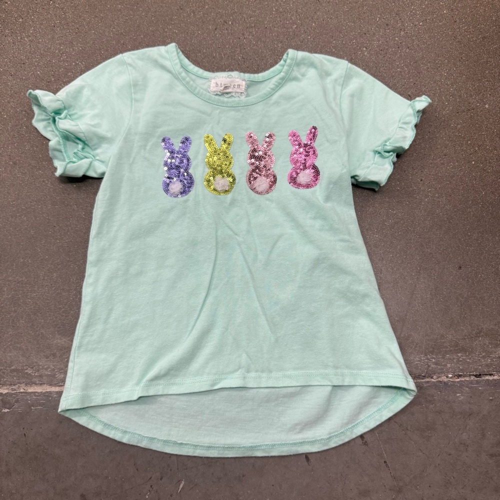Between Girls Shirt with Sequin Bunny Design and Ruffles, Size 8